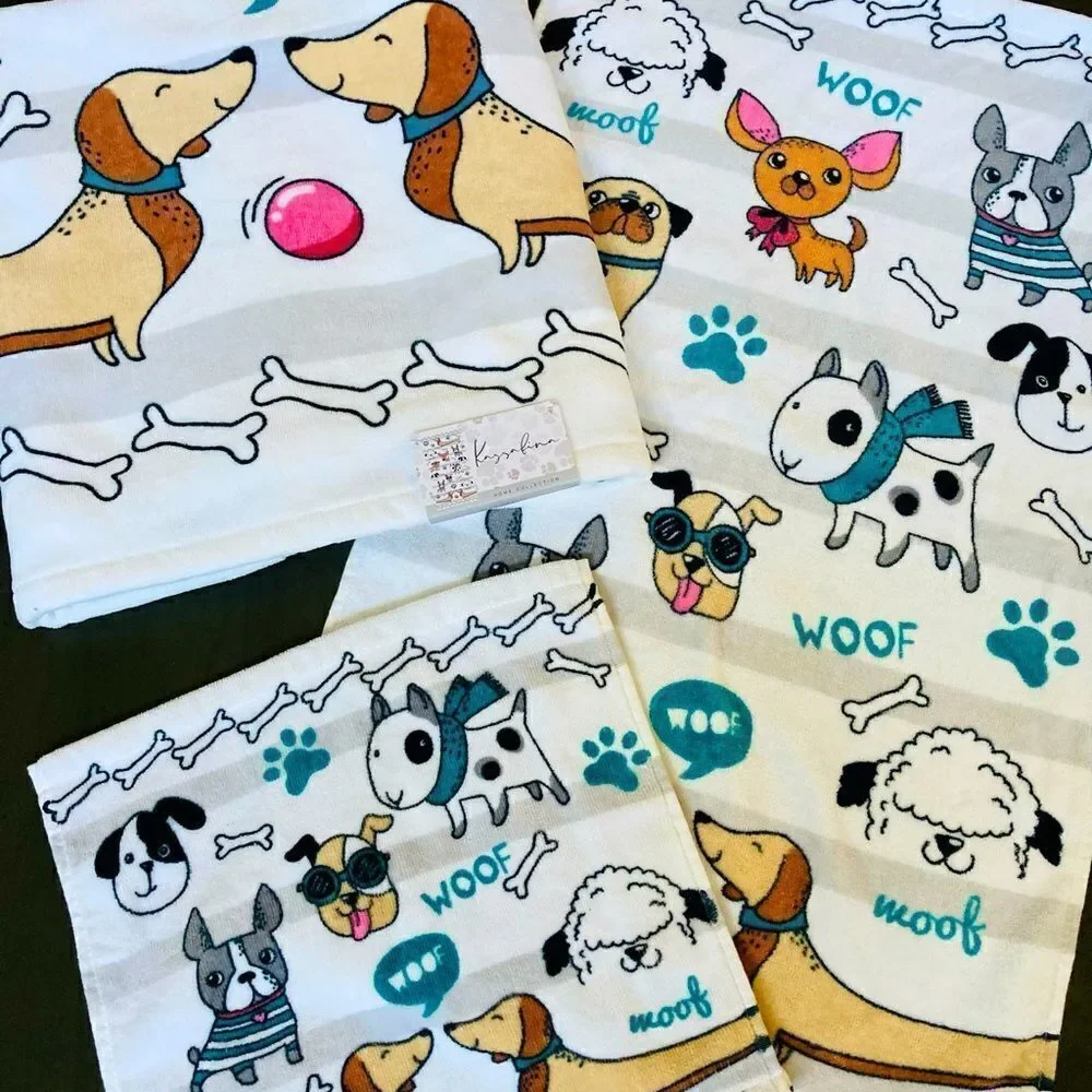 Playful Pups Woof 3-pc Dog Paw Print Bathroom Towels Set